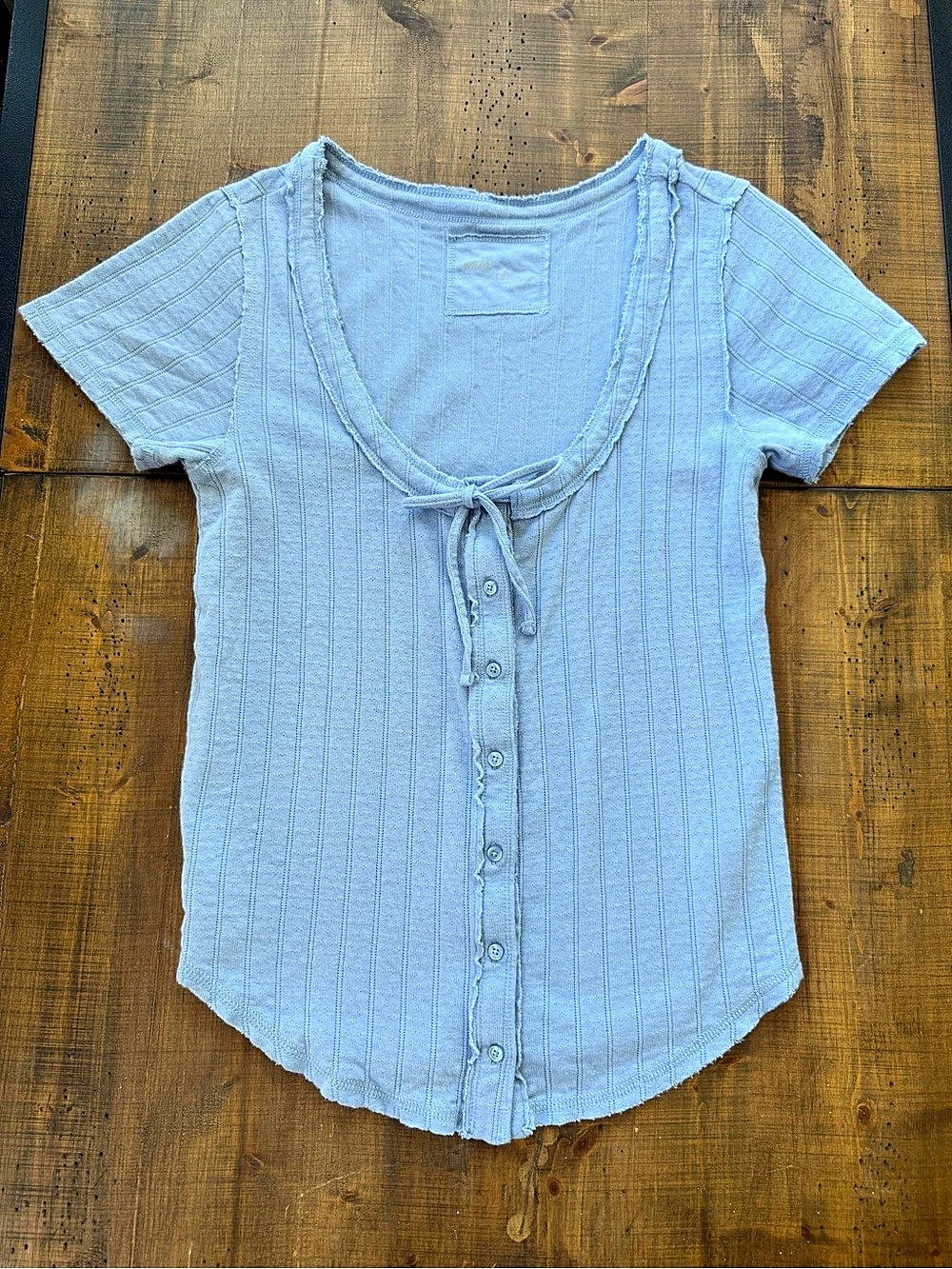 Aerie Ribbed Short Sleeve Henley in Blue
